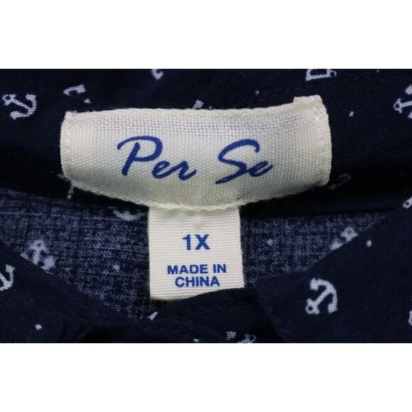 Per Se 3/4 Sleeve Nautical Button-Up Tunic-Size 1X-Soft-Anchors - Picture 6 of 11